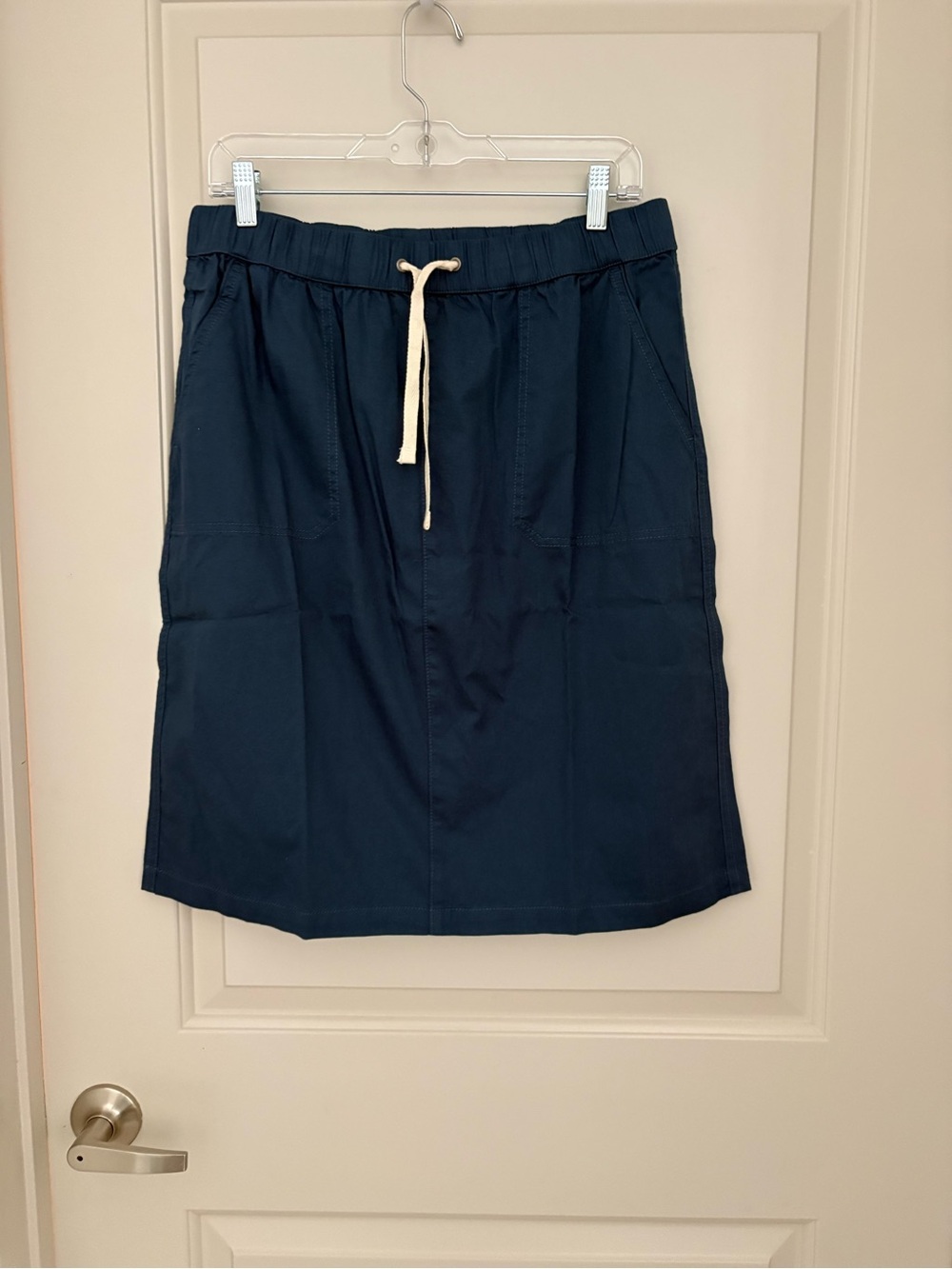 Pact Navy Drawstring Midi Skirt with Pockets NWT Size L Organic Cotton